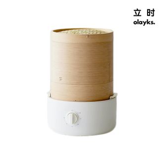 olayks.  立时 2L竹笼电蒸锅-3层-陶白 竹笼电蒸锅家用竹制蒸笼小笼包手工竹编蒸屉蒸架包子 竹木蒸笼蒸锅 竹云香早餐机 多用途锅3层