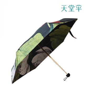 天堂伞  专柜同款国风系列雨伞五折叠双层加厚黑胶高效防晒晴雨伞 荷花