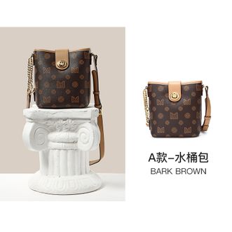 稻草人包包女百搭时尚单肩包高级感小众女包老花通勤斜挎包水桶包深棕色