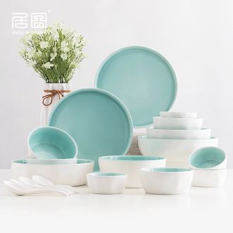 居图  陶瓷北欧创意糖果色碗盘餐具4-6人食小清新碗碟套装
