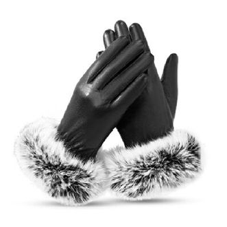 南极人冬季防寒保暖兔毛触屏女士PU皮手套N2E1X86682/N2E1X86692