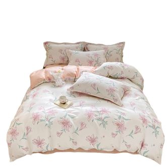 宜恋  全棉透气四件套 1.8m 床 可机洗不易变形床品 清水百合