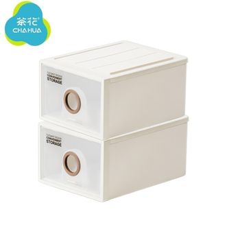 茶花  伯纳抽屉收纳柜 45*34*24cm*2 透明家用卧室可叠加储物箱 23.5L （2个装）