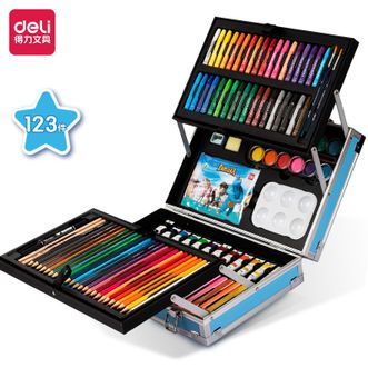 得力/deli  怪物大作战儿童涂鸦绘画天才小画家艺术启蒙绘画套装（123件套）75406