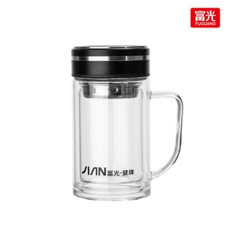 富光（FUGUANG）  健牌致享双层办公杯 X1924-SH-340B 高硼硅玻璃 双层防烫 340ml 黑色 蓝色 隔热不烫手