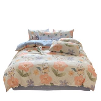 浪莎   全棉床品套件床单枕套被套纯棉四件套-花间兔 LSCM002