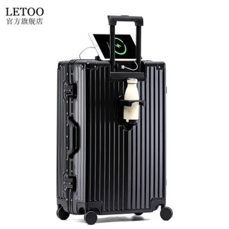 Letoo  行李箱拉杆旅行箱 USB充电接口+杯架设计密码箱铝框款PX2090 20寸曜石黑