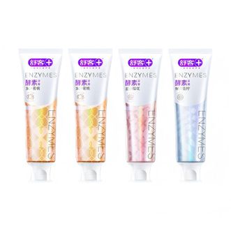 舒客  酵素牙膏120g*4支（蜜桃味*2+樱花味*1+青柠味*1） 新老包装随机发 细密去渍，高效美白