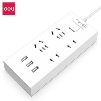 得力/deli  USB智能插排/插线板/接线板3USB接口+4孔总控2米18281