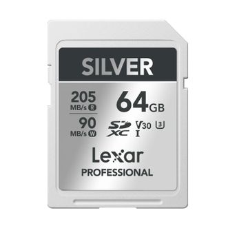 雷克沙/Lexar  64GB 高速SD存储卡 U3 V30单反相机内存卡大卡 4K畅拍 SILVER系列银卡 读205MB/s 写90MB/s