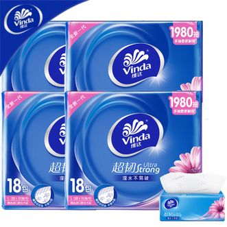 维达  超韧抽纸3层110抽18包*4提共72包 S码家庭装 自然原生木浆 湿水不易破 卫生纸纸巾餐巾纸面巾纸