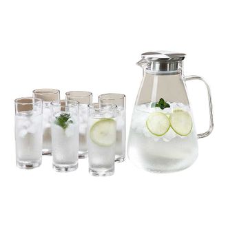 青苹果（QINGPINGGUO）  耐高温大容量玻璃凉水壶嘟嘟壶2200ml+水杯6个