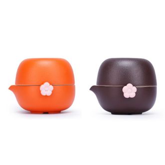 万仟堂 茶具 茶杯 水杯 旅行茶具套装 便携包 一壶一杯 梅花客旅行茶具 送老师毕业小礼物 茶壶茶杯 橙色砂釉
