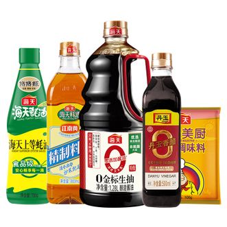 海天 0金标生抽1.28L+精制料酒800ml+上等蚝油700g+零添加丹玉香醋500ml+美厨鸡精100g调味组合（调料调味品）