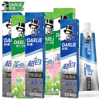 好来  【原黑人牙膏】茶倍健双效薄荷超白竹炭 清新口气大容量家用【囤货装6支共1140g】