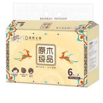 清风  原木敦煌联名抽纸  3层100抽*6包  原木纯品纸巾