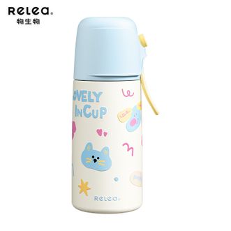 物生物  可可派保温杯薄荷粉蓝380ML 吸管杯带盖宝宝儿童学生便携水杯不锈钢保温杯JV012446-0380-LS