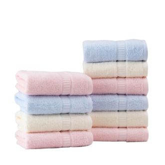 洁丽雅/Grace  新疆棉毛巾十条装纯棉素色洗脸巾柔软轻巧擦脸巾 72*33cm 79g/条 6717（红色+黄色+蓝色）