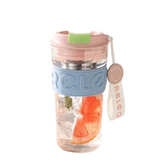 物生物（RELEA）  玻璃杯茶水分离杯防烫泡茶杯子女士水杯高颜值便携咖啡杯JV012268-0500水樱粉