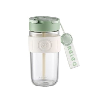 物生物（RELEA）  星语咖啡便携玻璃杯水杯玻璃杯大容量咖啡杯吸管杯泡茶杯  520ML 柔雾绿