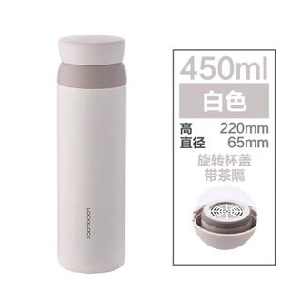 乐扣乐扣  憧憬旋转保温杯450ml 旋盖316不锈钢泡茶杯车载饮水杯LHC4212白色