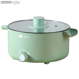 艾青春  3L电火锅料理锅电炖锅多功能锅 煮面煮粥煲汤厨房电器炖煮锅电煮锅涮锅煎烤机多用途锅电锅电热锅AI-HG306绿色