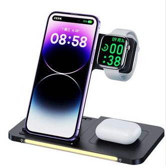 REMAX三合一无线充电器applewatch手表iwatch充电座苹果14快充支架适用iphone15磁吸magsafe底座airpods耳机【黑色】