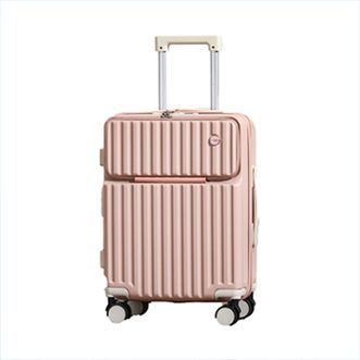 锐承（Ruicheng）  新款多功能前开口行李箱小型登机箱 樱花粉 （便携杯架+USB+挂钩） 20英吋