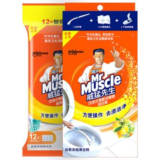威猛先生 清新洁厕刷套装+替换刷头12片 柠檬草香  可冲式一次性马桶刷 懒人刷