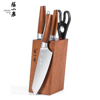 张小泉  鬼冢·虎系列套刀六件套厨房套刀切片刀切菜刀斩骨刀多用小厨刀水果刀实木刀座 D31410100