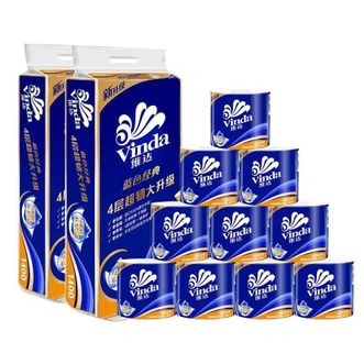 维达  Vinda蓝色经典4层140克*10卷*3提 厚韧 卫生卷筒纸纸巾