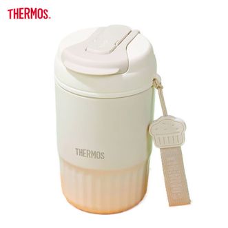 膳魔师（THERMOS）  保温杯吸管杯奶茶咖啡杯简约直饮桌面杯奶油白500ml