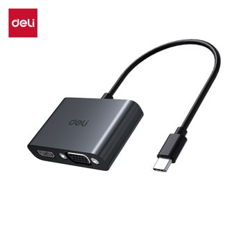 得力/Deli  Type-C扩展坞USB-C转HDMI/VGA转换器4K苹果电脑拓展iPadPro连接电视投影仪转接头华为平板 MG910