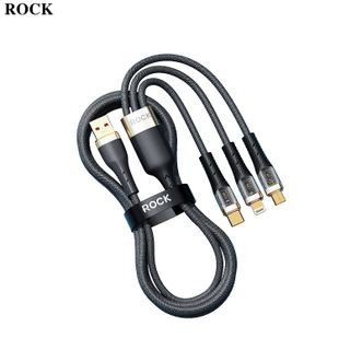 ROCK  数据线三合一充电线 100w苹果14手机PD快充 一拖三车载电源线 多功能type-c/usb/ipad笔记本华为安卓（黑色）