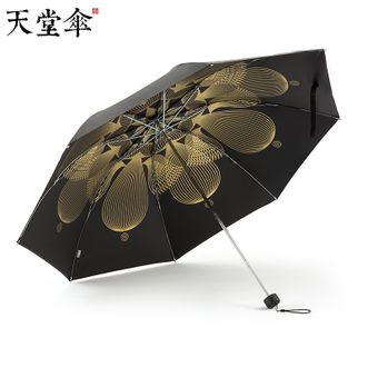 天堂伞  金色雨季全遮光黑丝黑胶三折晴雨伞 两用双人折叠商务伞