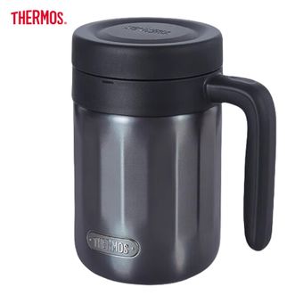 膳魔师（THERMOS）  316L不锈钢保温杯半开口茶挡水杯600ml大容量商务办公把手杯-灰色