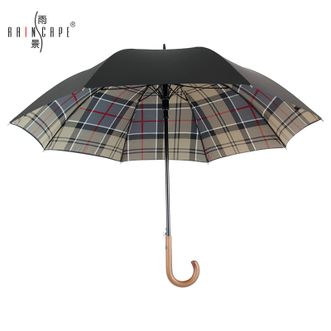 雨景 学生复古雨伞折叠双层加固抗风格子长柄伞木柄古风雨伞男女大雨伞