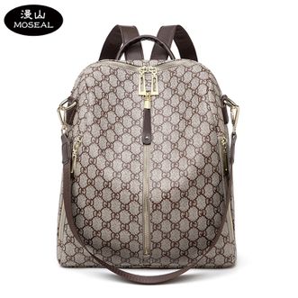 漫山/MOSEAL  潮流休闲女包印花双肩包两用典雅背包百搭多功能旅行包 四叶花（浅金）MS-C9053