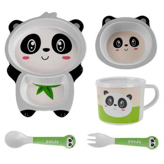 婴侍卫（BBG+）  熊猫儿童餐具分格餐具萌趣造型五件套 044