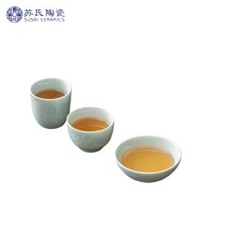 苏氏陶瓷/SUSHI CERAMICS  影青浮雕茶杯三件套