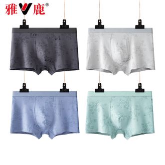 雅鹿  男士内裤无感无痕印花贴肤四角裤弹力腰带温柔承托【4条装】