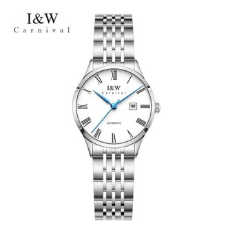 I&W CARNIVAL HWGUOJI  瑞士品牌全自动机械表 时尚防水女士手表 （精钢白面）