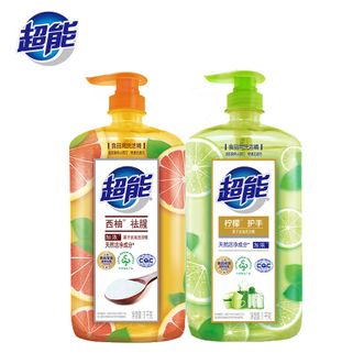 超能  西柚祛腥洗洁精1kg+柠檬护手1kg家用实惠装家用果蔬清洗剂