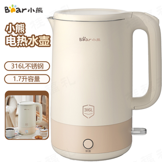 小熊/Bear  烧水壶1.7L 电热水壶 家用316L不锈钢无缝内胆一键保温开水壶 加大容量快速烧水双层防烫电水壶 ZDH-P17H6