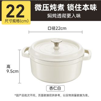 炊大皇  珐琅锅铸铁锅22cm家用炖锅砂锅汤锅焖烧锅煮锅JDB22-1杏仁白