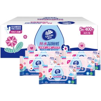 维达  湿厕纸 多巴胺纯水洁厕湿巾可溶解厕纸私处可用 家庭囤货湿巾 80片*5包