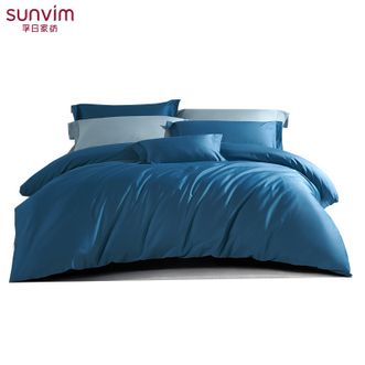 孚日家纺/sunvim  抗菌纯棉四件套 咬鹃森林 60S优质全棉纯色轻奢床品套件 双人床上用品被罩床单枕套 200cm*230cm四件套