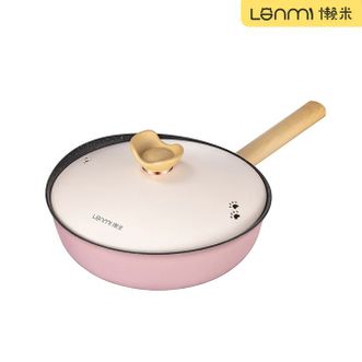 懒米  抱抱系列炒锅30cm 莫兰迪粉 有钛陶瓷无涂层不粘锅 电磁炉燃气灶通用 懒米抱抱锅（粉）-钛晶版