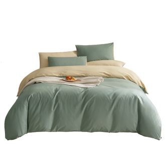 京东京造 A类仿麻空气洗四件套 纯色简约纯棉被套床单枕套 200*230cm 尤加利绿
