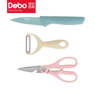 德铂Debo 格里芬刀剪三件套 不锈钢水果刀套装削皮刀水果刀具剪刀三件套